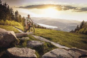 mountainbiker op de Hochfirst in het Zwarte Woud